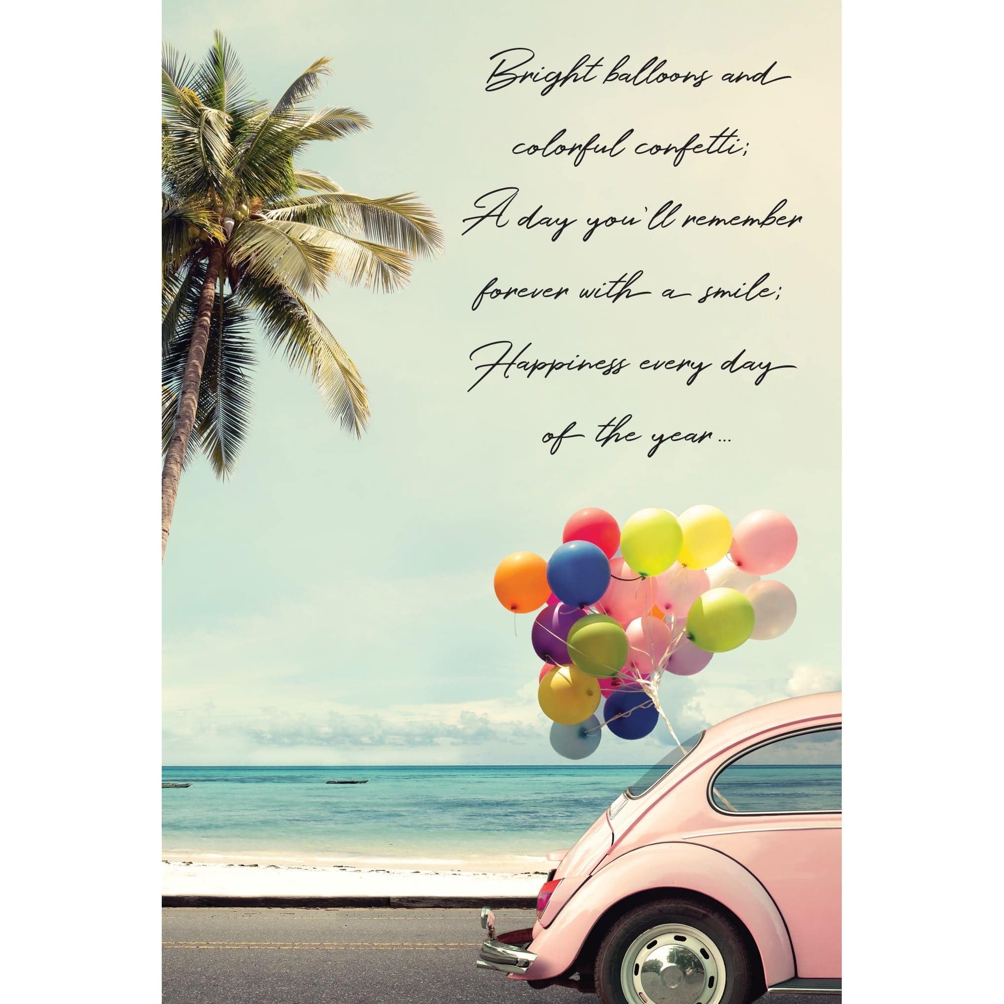 Pink Volkswagen birthday card from Pictura, featuring a cheerful design, perfect for everyday celebrations and greeting occasions.